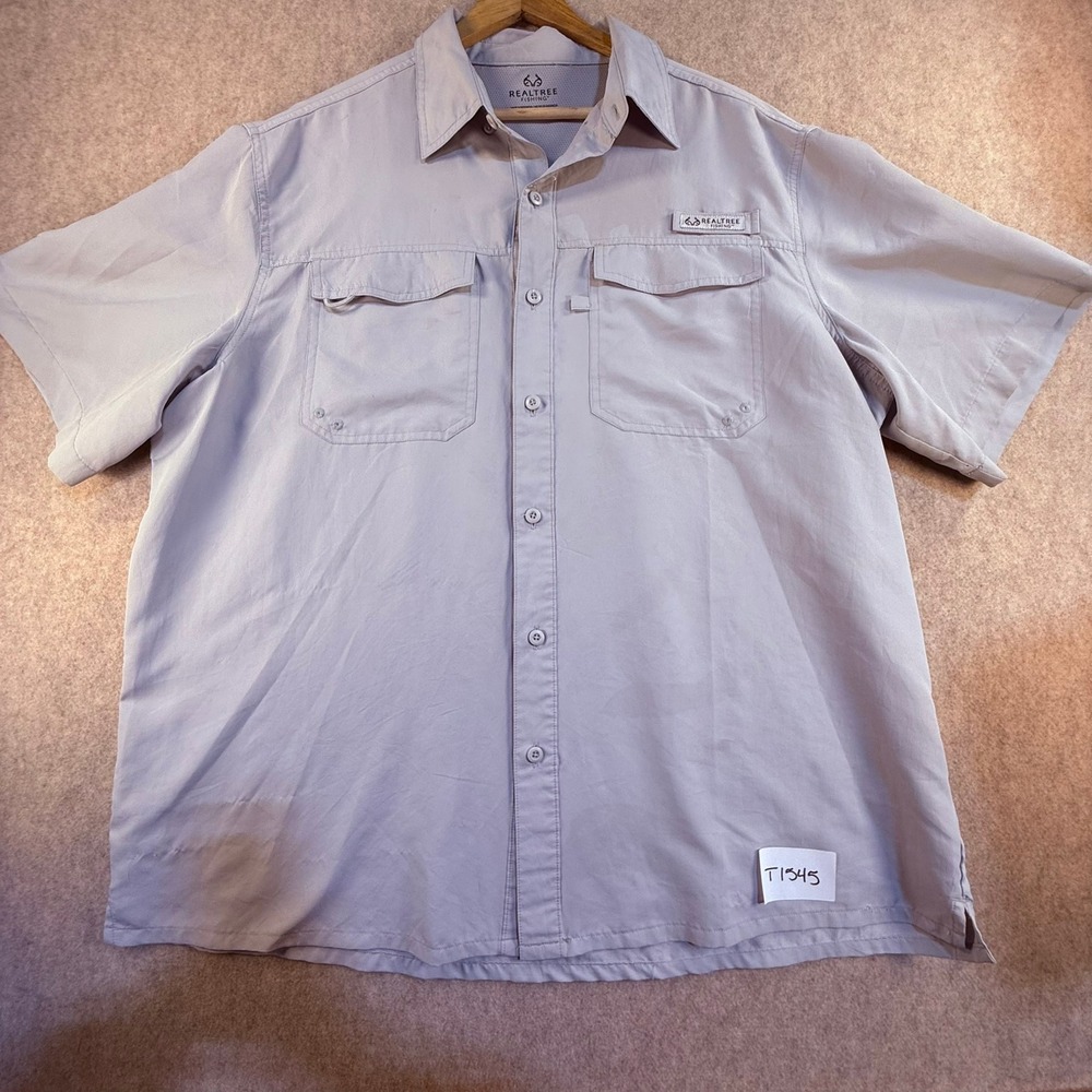 Realtree Fishing Mens Short Sleeve Button Down Shirt Grey‎ Performance XL T1545